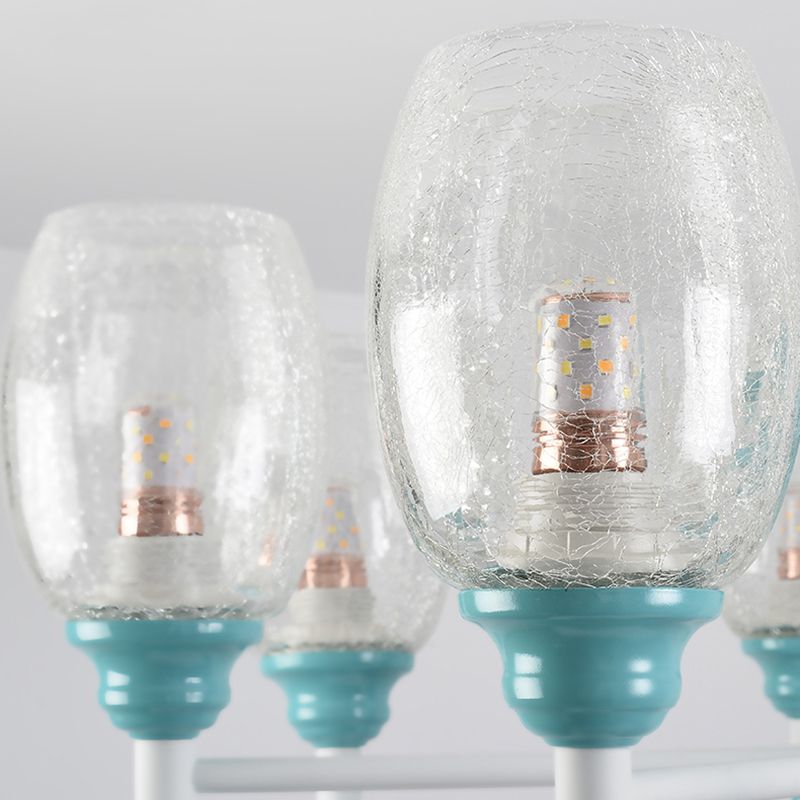 Oval Shade Chandelier with Sea Urchin Mediterranean Style Glass Hanging Light for Baby Bedroom