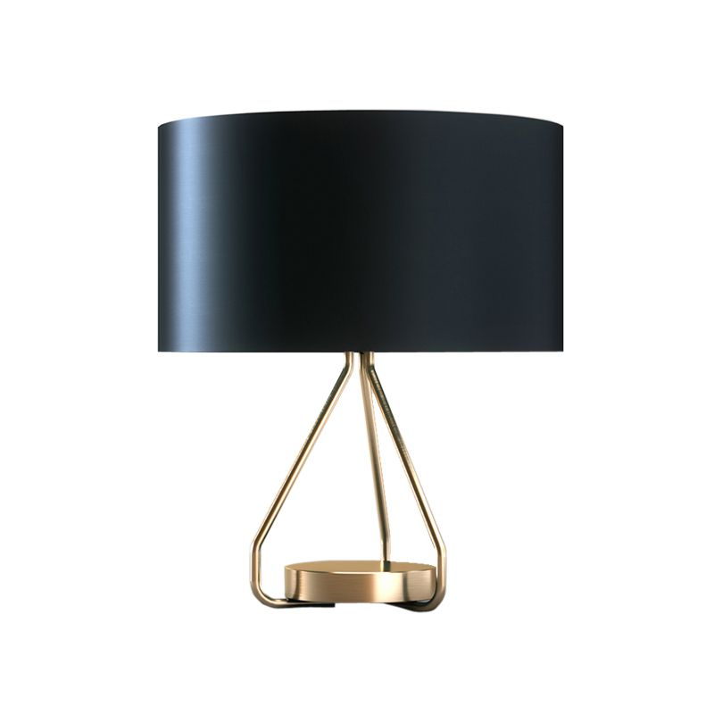 Lampada da notte a gabbia aperta in ottone Illuminazione da tavolo vintage in metallo a 1 luce con paralume in tessuto a tamburo