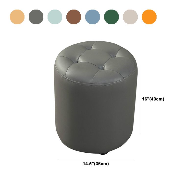 Dark Green Contemporary Pouf Pure Color Round Leather Indoor Pouf