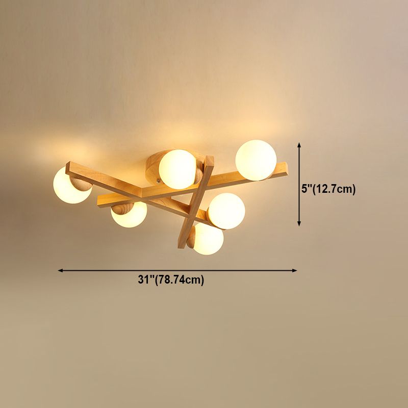 Luminaire semi-encastré en bois moderne, lampe semi-encastrée à plusieurs têtes pour chambre à coucher avec abat-jour en verre globe