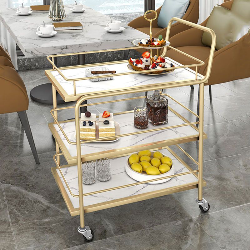 33.86"H Rolling Modern Prep Table Metal Rectangular Prep Table for Dining Room