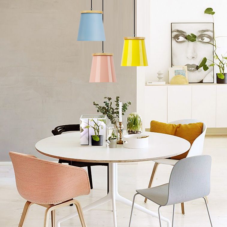 Metallic Bucket Shape Suspension Light Kitchen Dining Room One Light Modern Pendant Light