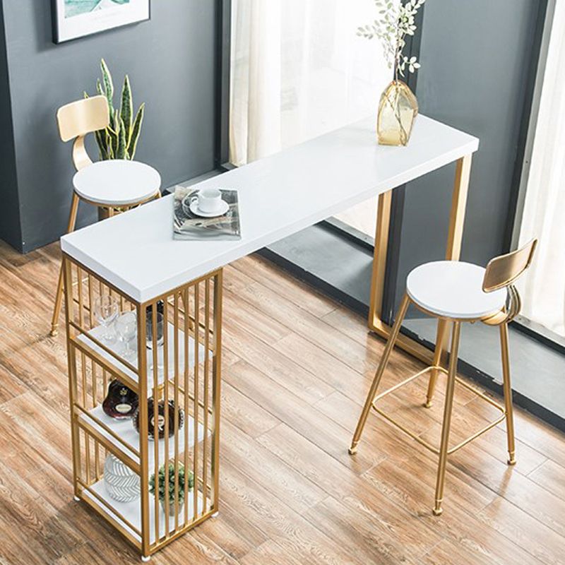 Glam 1/3 Pieces Bar Table Set Rectangle Wood Counter Table with High Stools for Cafe