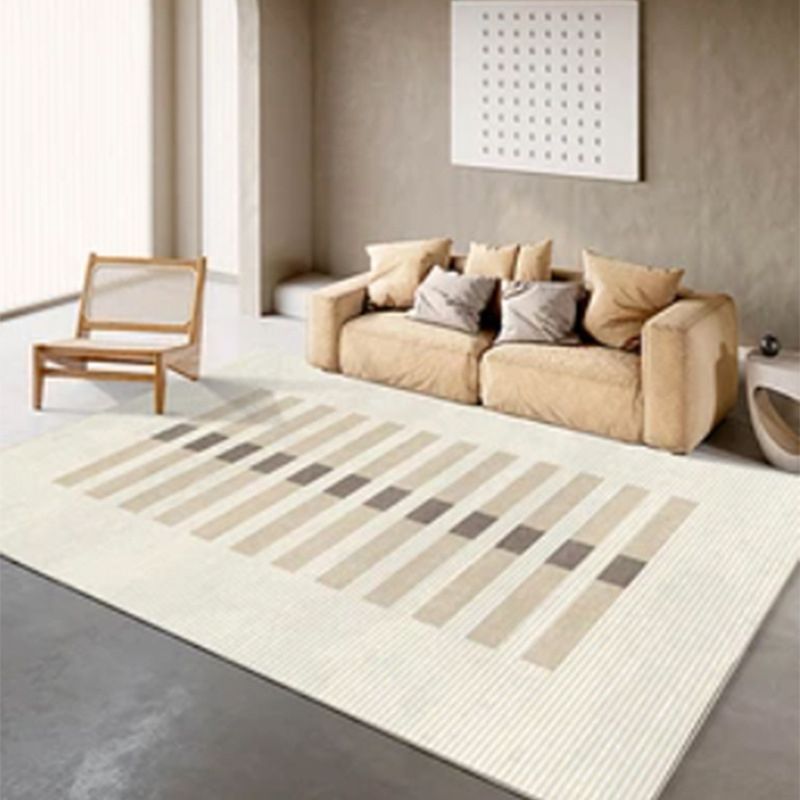 Contemporary Living Room Carpet Apricot Polyster Rug Stain Resistant Area Rug