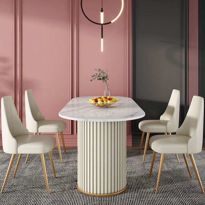 White Stone Top Dining Table Modern Oval Dining Table with Sled Base