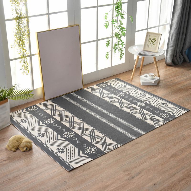 Traditional Tribal Striped Pattern Rug Multicoloured Bohemian Rug Flax Pet Friendly Washable Non-Slip Area Rug for Bedroom