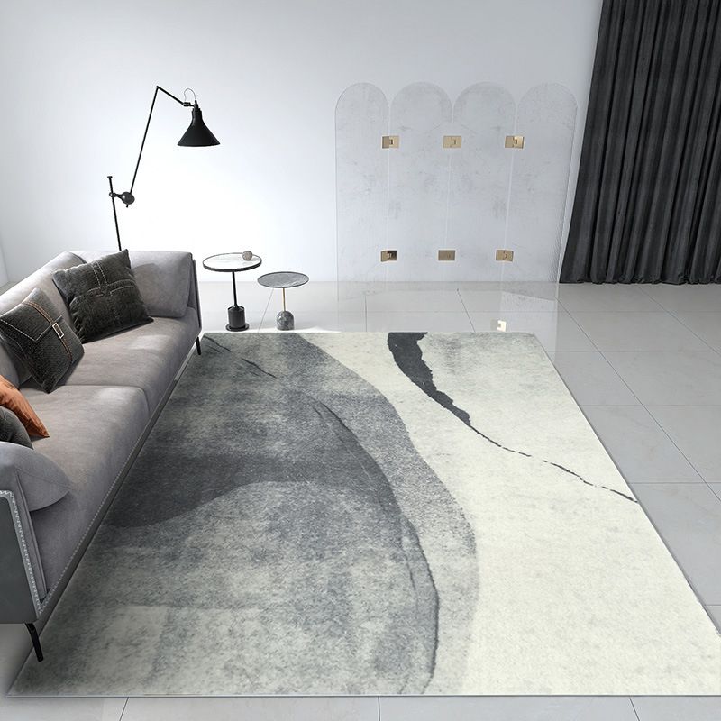 Grey Contemporary Rug Polyester Striped Rug Washable Rug for Living Room