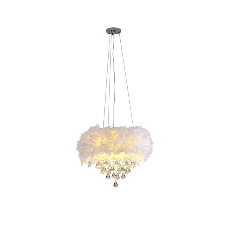 Drum Esszimmer hängende hängende leichte Feder romantische Suspension Licht mit Kristall -Deco in Weiß