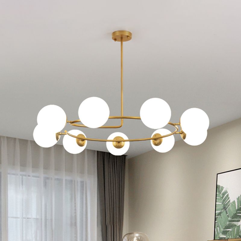 Sfera contemporanea lampada lampada lampada latte latte in vetro smerigliato 9 lampadine kit di luce sospesa in oro con design ad anello