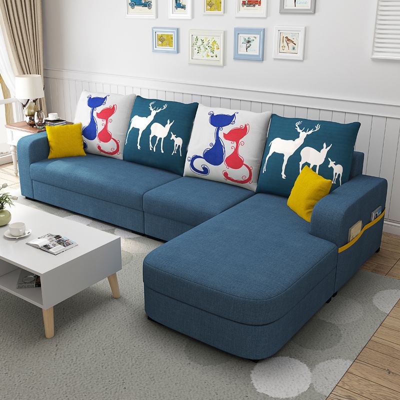 Contemporary Square Arm Sofa with Bolster Pillows for Living Room, Apartment