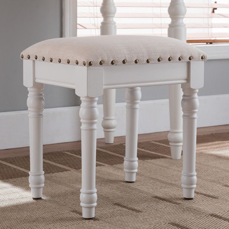 French Country Ottoman Rectangle Standard with Nailhead Trim Faux Leather Solid Ottoman