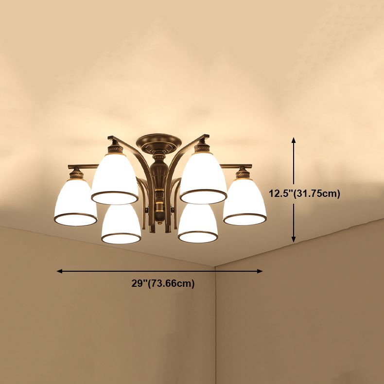 Lampe semi-encastrée en métal noir, éclairage de plafond traditionnel à plusieurs têtes avec abat-jour en verre cloche