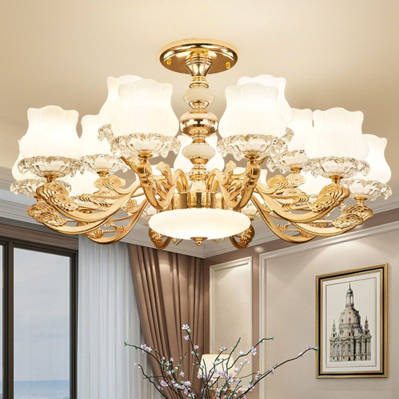 Simplicidad Flower semi iluminación de montura opal sala de estar de la sala de estar del techo de lámpara en oro