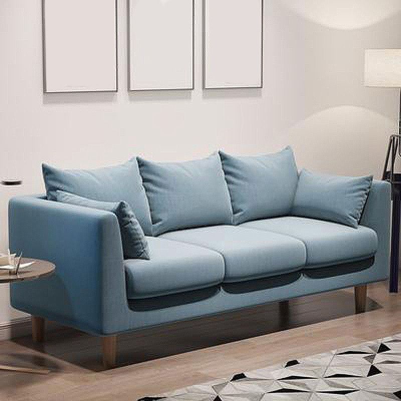 Contemporary 3-Seat Square Arm Sofa Leather/Linen-Blend Settee with Pillow Back