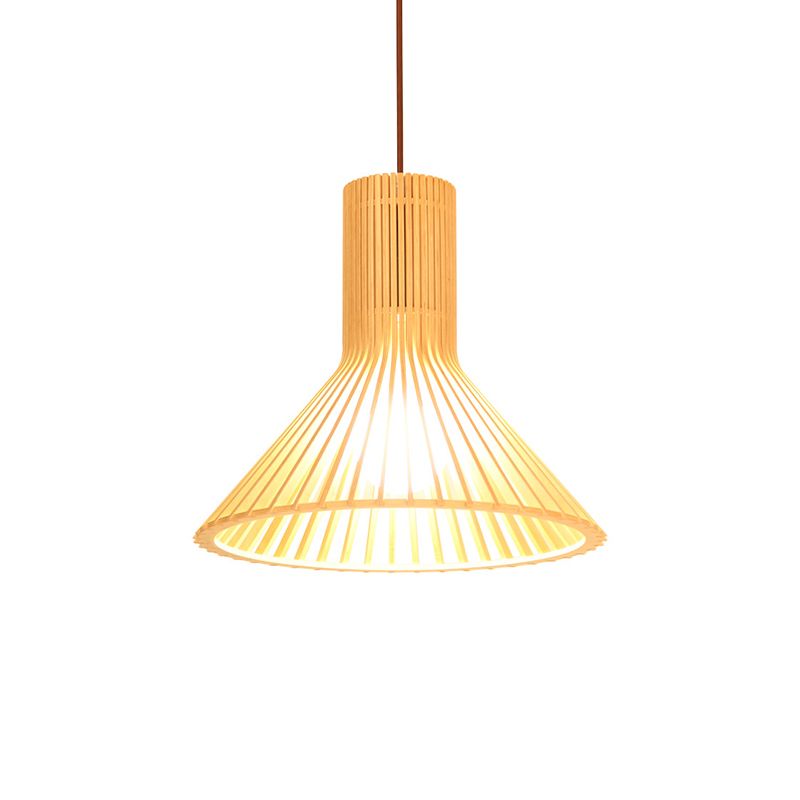 Shaded Dining Room Pendant Light Wood Single-Bulb Contemporary Suspension Light Fixture