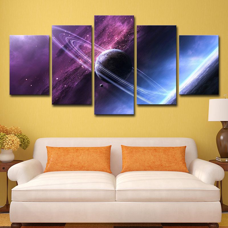 Purple Digital Print Planet Canvas Multi-Piece Fictional Child Bedroom Wall Art