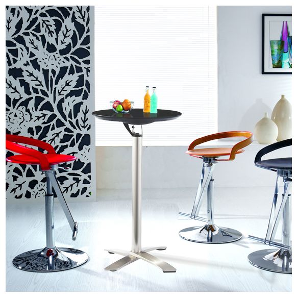 Industrial Folding Metal Bar Table Round Plastic Top 41.3"H Bistro Table