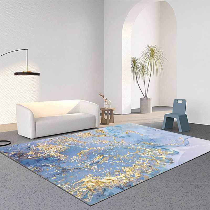 Sky Blue Abstract Pattern Rug Polyester Modern Rug Washable Rug for Living Room