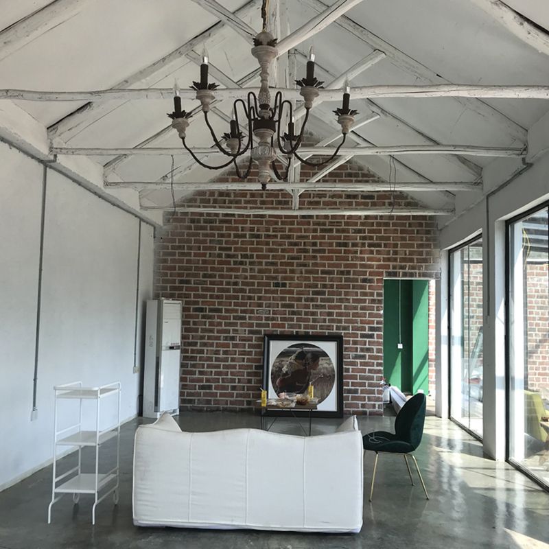 Rustic Candlestick Pendant Light Fixture Wooden Chandelier in Distressed White