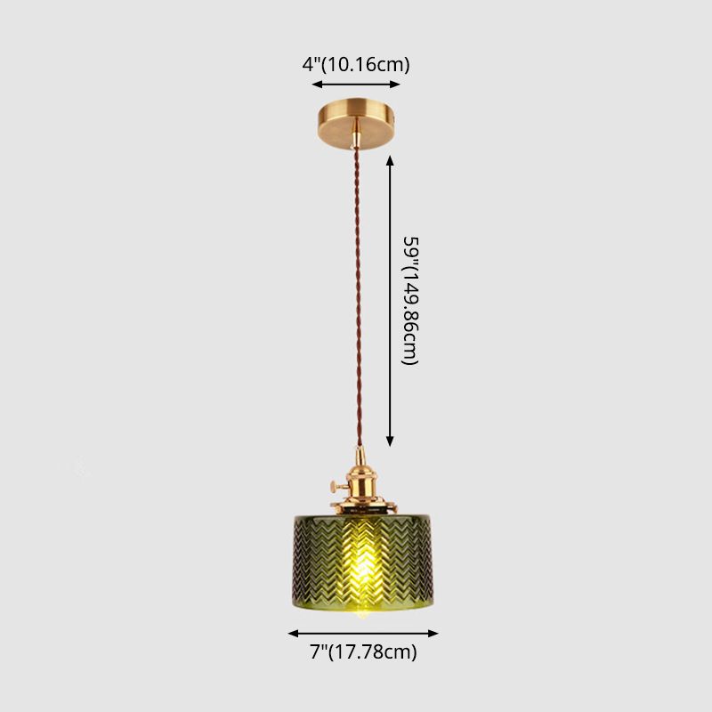 Cylinder Pendant Light Fixture Industrial Rippled Glass Hanging Pendant Lights for Bar