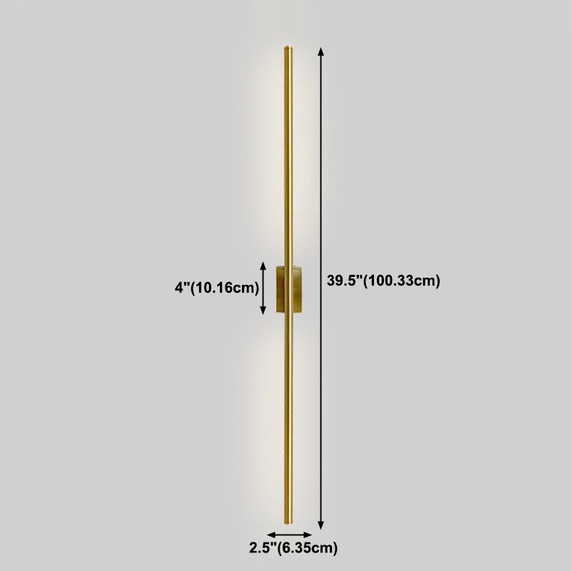 Metal Straight Shape Wall Light Modern LED Wall Sconce in Gold for Living Room
