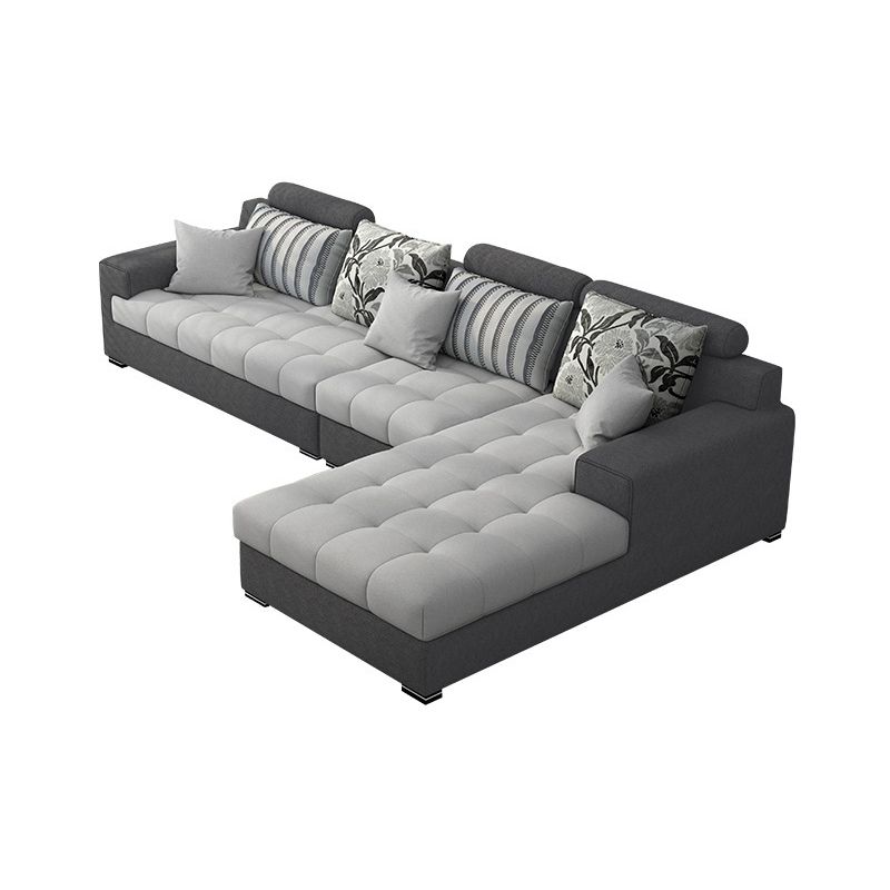 Slipcovered Square Arm Sectional Modern Fabric 4-seater Sectional
