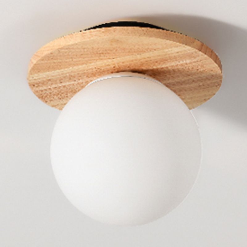 Contemporary Sphere Flush Light Fixture Wood 1 Light Flush Mount Lamps in Brown