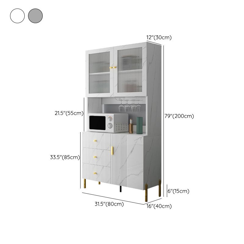 Glam Glass Door Sideboard Engineered Wood Side Board with 3 Drawers