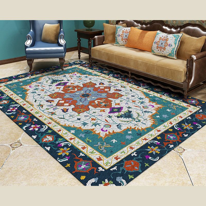 Red Bohemian Area Carpet Polyester Tribal Pattern Area Rug Stain Resistant Rug for Home Decor