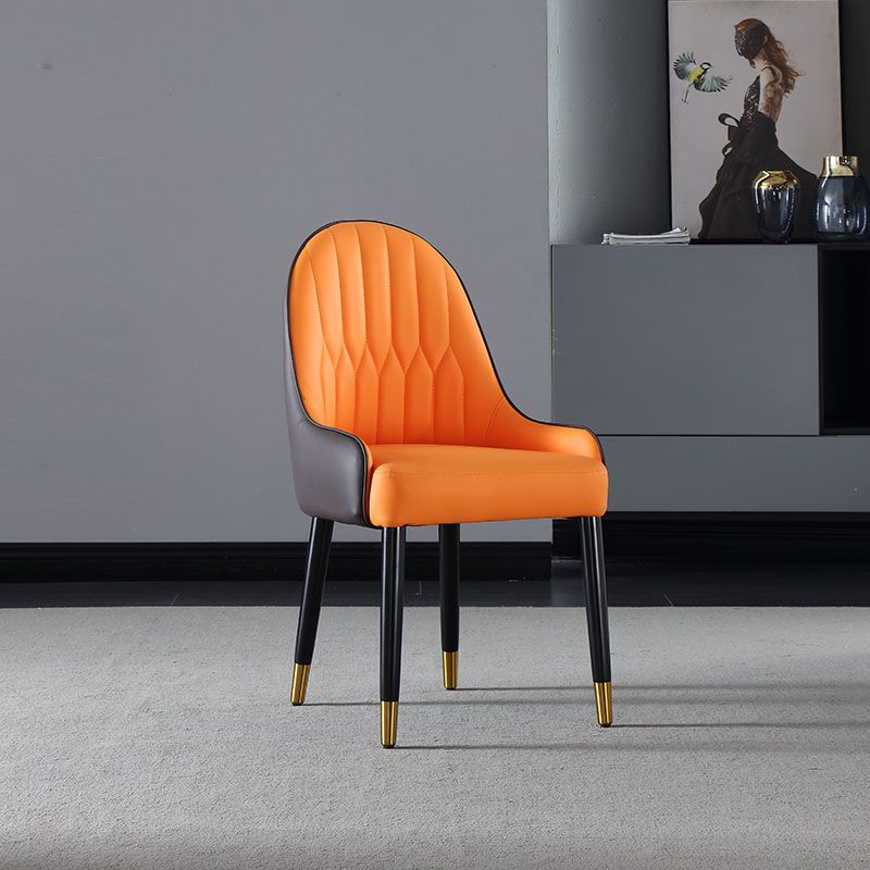 Solid Back Arm Side Chair Scandinavian Design Leather Dining Side Chair