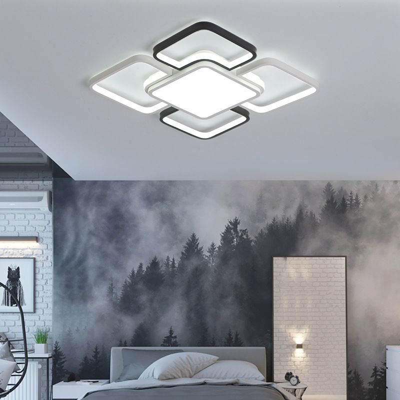 16"/19.5"/35.5" Wide Modern LED Ceiling Flush Mount Light Black and White Square/Rectangle Flush Lamp with Acrylic Shade in Warm/White Light