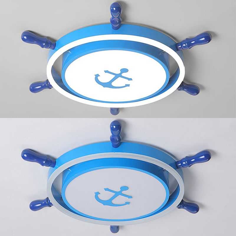 Plafonnier LED pour chambre à coucher, plafonnier bleu méditerranéen avec abat-jour en métal ancre