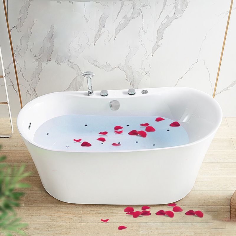 White Acrylic Freestanding Bathtub Oval Modern Handles Included Bath