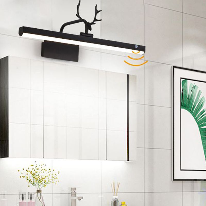 Metal Linear Wall Light Modern 1-Light Mirror Wall Mount Light in Black