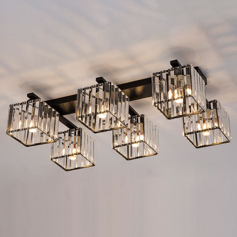 Artistic Square Flush Light Tri-Prism Crystal Living Room Flush Ceiling Light Fixture