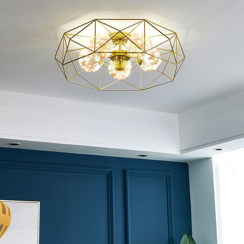 Globe Clear Glass Techo Arexo Nordic Gold Finish LED Semi Flush Light para dormitorio