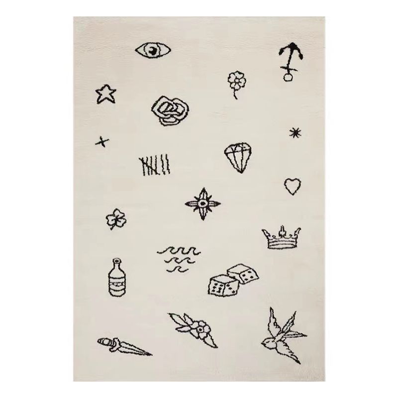 Simple Graffiti Print Rug Polyester Indoor Carpet Non-Slip Backing Carpet for Living Room