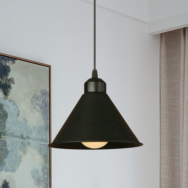 1 Leichte Kegelanhängerlampe Einfacher Stil Schwarz/Weiß -Metall Deckenhänge Licht mit einstellbarem Kabel