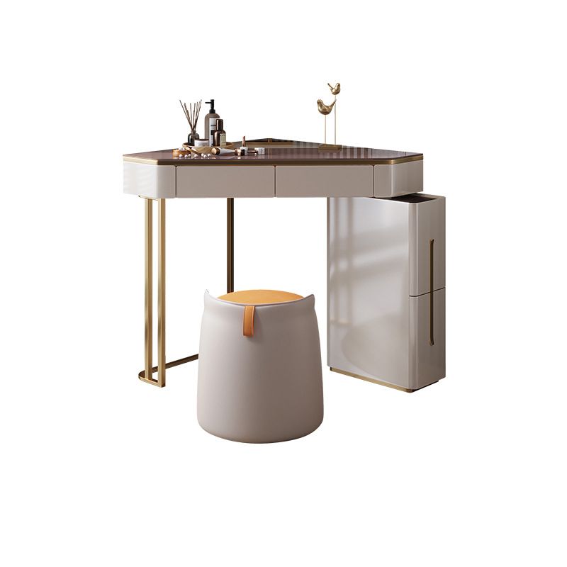 Mirrored Vanity Table and Stool Set 4 Drawers Glass Top Vanity Desk