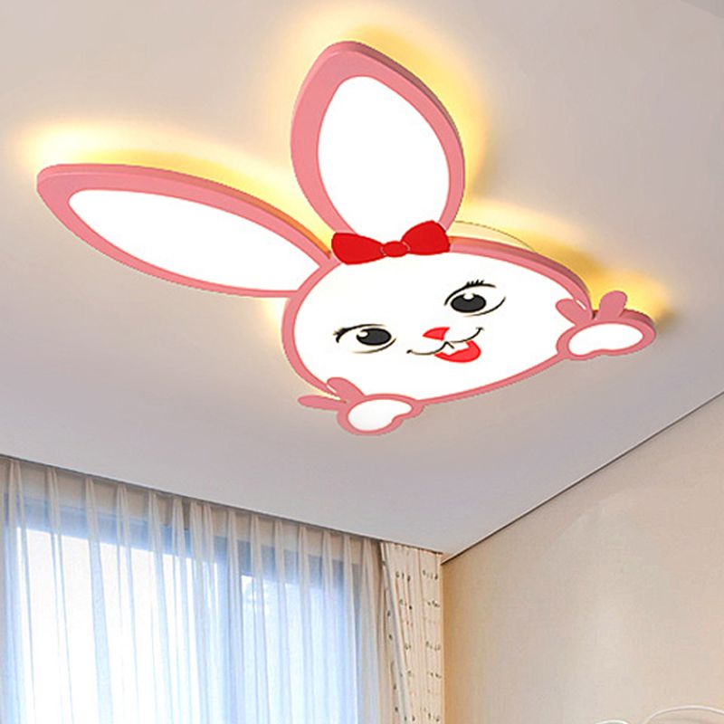 Smiling Baby Rabbit Flush Ceiling Light Animal Acrylique Metal LED Ceiling Light for Child Room