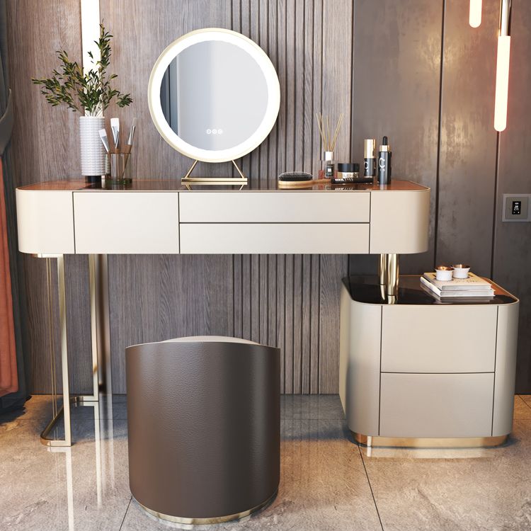 Glass Top Bedroom Make-up Vanity 5 Storage Drawers Dressing Table