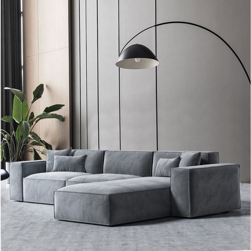 Square Arm Sectional Sofa Gray 4-seat Sofa & Chaise with 4 Pillows