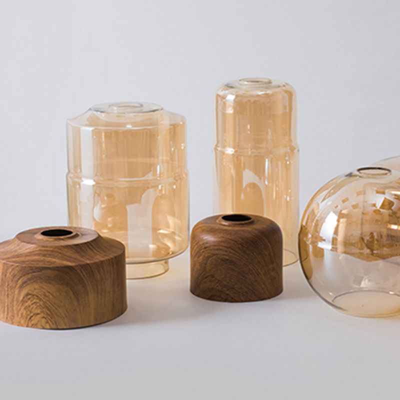 La lampe suspension de la suspension nordique en bois nordique 1-Light Light avec une teinte en verre géométrique