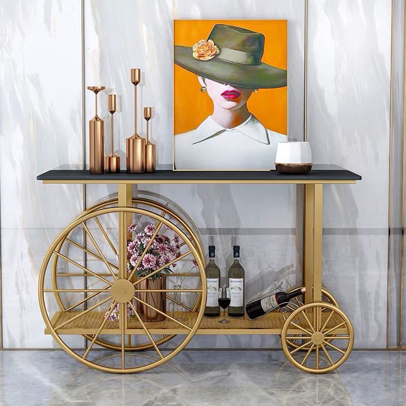 Contemporary Iron Console Sofa Table Rectangle Marble Accent Table with Shelf for Hall