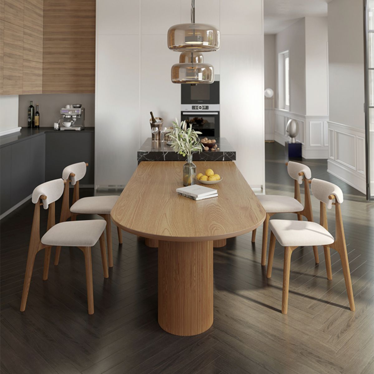 Contemporary Style Home Solid Wood Dining Table Freeform Table with 3 Legs Base