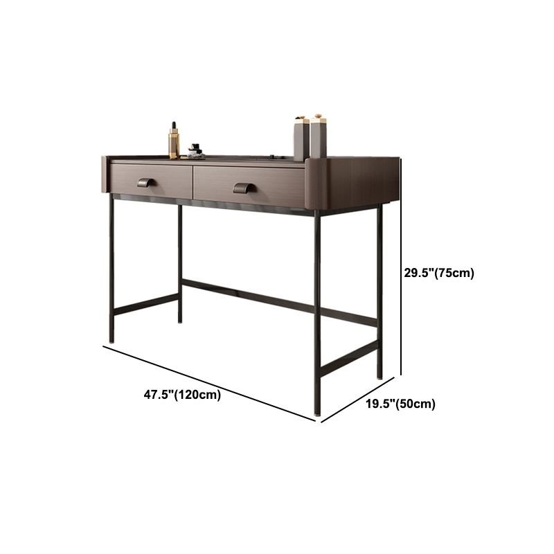 2 Drawers Dressing Table 30.7" High Vanity Set with Stool in Brown