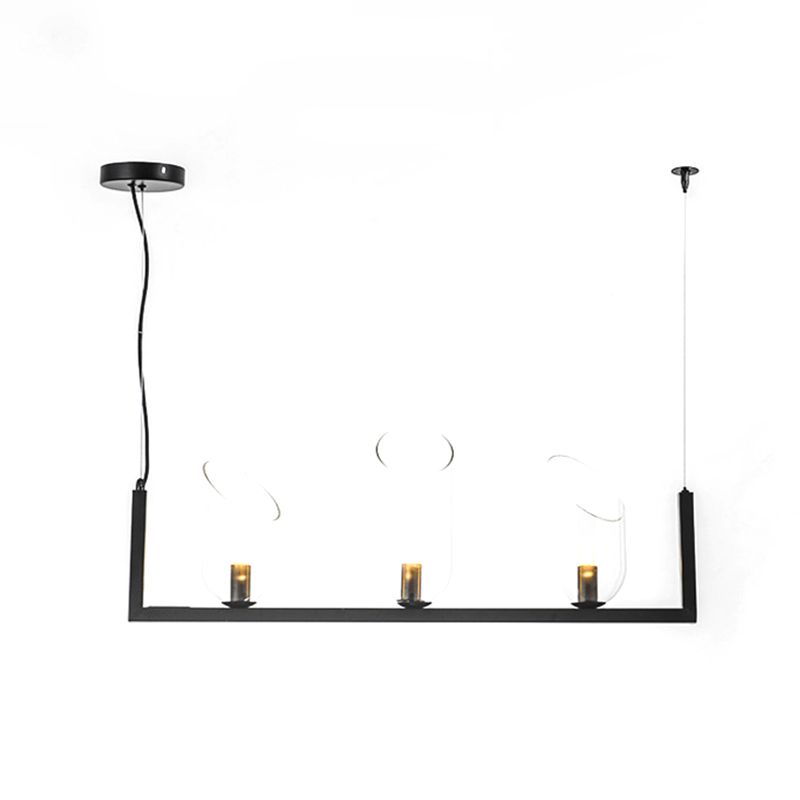 Metallic Linear Chandelier Lamp Post Modern LED Pendant Light in Black with Oblique Clear Shade, Warm/White Light