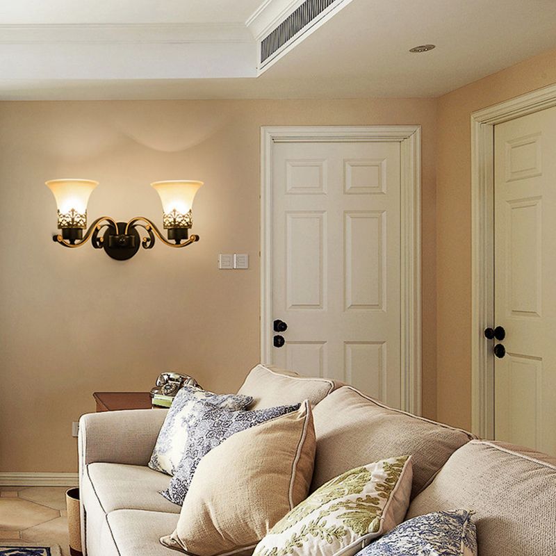 Funzione per illuminazione da parete tradizionale a forma di campana di panna da parete in bronzo di vetro