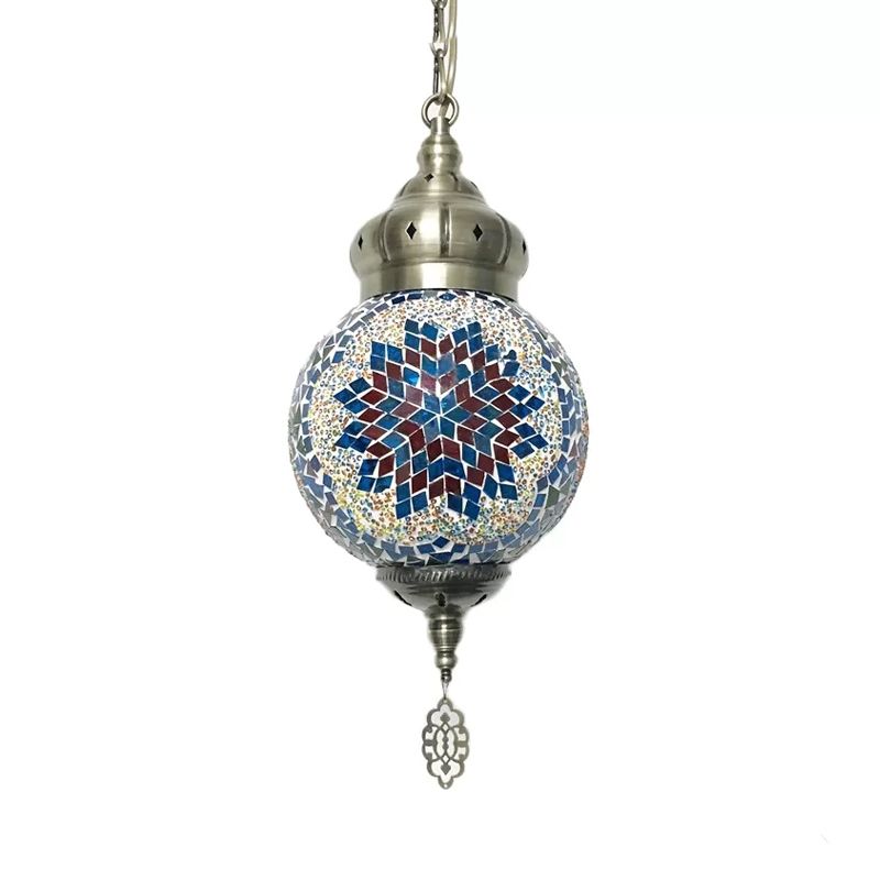 1/4 Bulbs Sphere Ceiling Light Tradition Red/Blue/Gold Glass Suspended Lighting Fixture for Restaurant