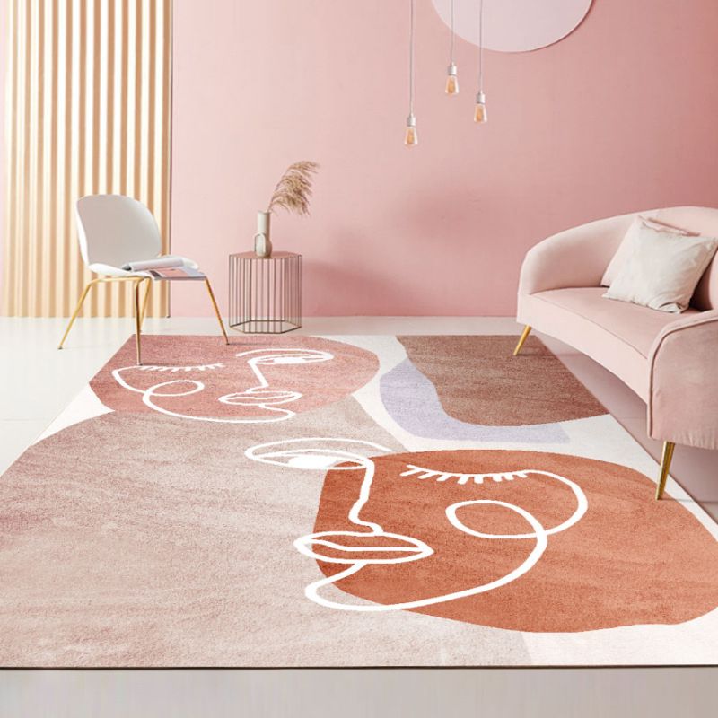 Pink Modern Rug Polyester Irregular Color Piece Rug Washable Rug for Drawing Room